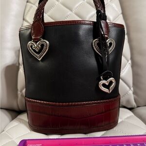 Elegant Black and Brown Brighton Handbag with Heart Accents